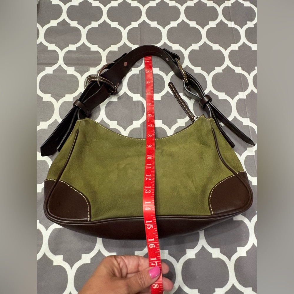 Dooney & Bourke 19745 Series Olive Green Suede and Brown Leather Hobo Purse - Picture 5 of 16
